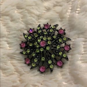 Vintage - Pink & yellow crystal brooch-antique! #A402